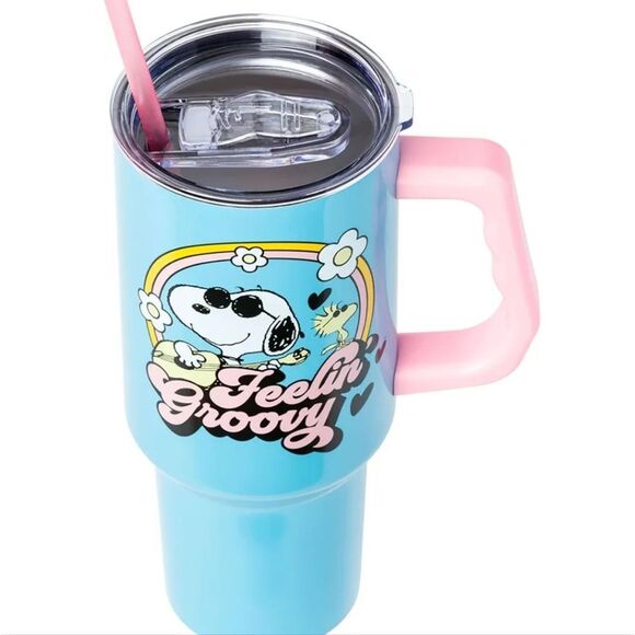 Bioworld X Peanuts Snoopy & Woodstock Feeling Groovy SS Tumbler w/Straw - Picture 3 of 11